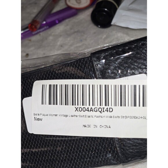 Belle Poque Black Stretch Leather Belt L LARGE. Womens Vintage Look - Picture 5 of 5